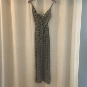 Zinga Black and White V-Neck Striped Maxi Dress